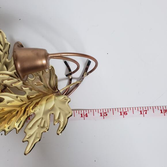 Vintage MCM Gold Metal Candle Holder Wall Scones Leaf Fall Wall Hanging Set Of 2 - Picture 9 of 12